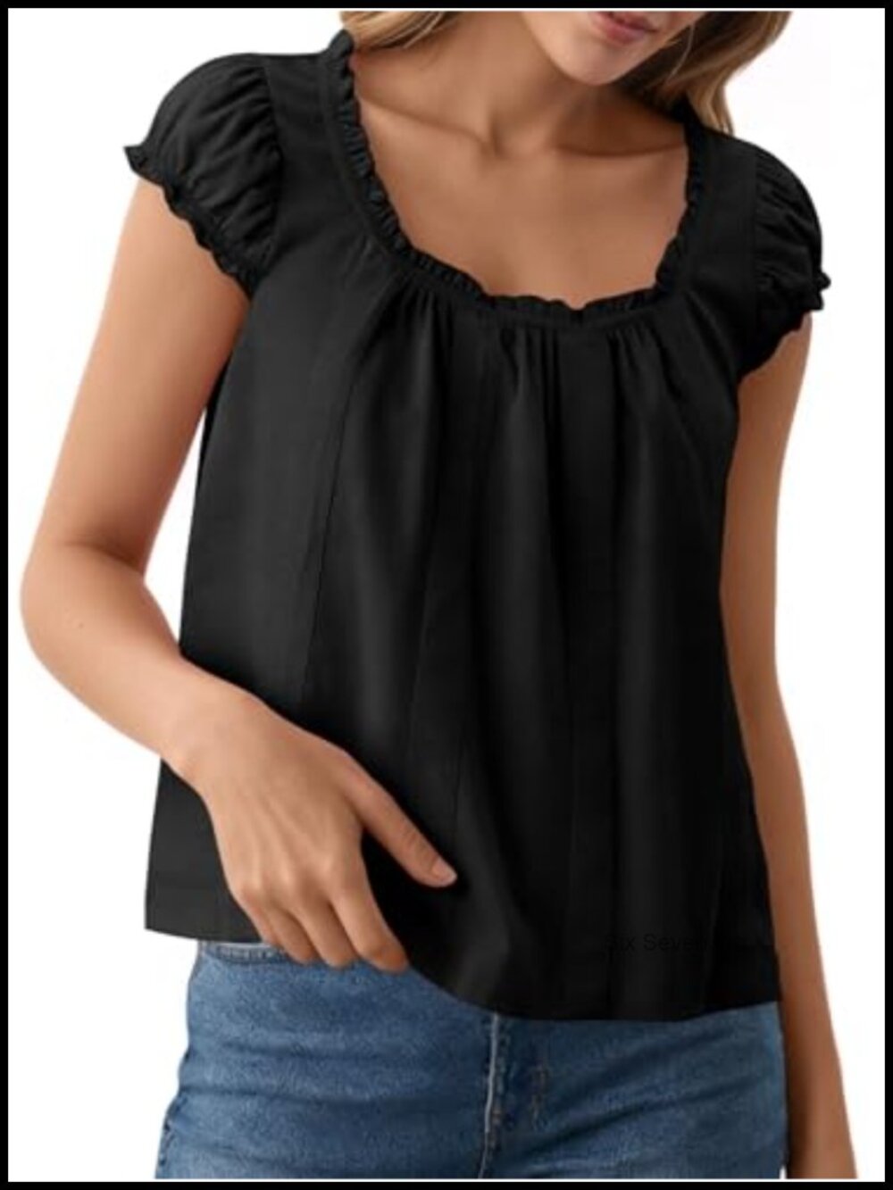 Womens Babydoll Tank Top Cap Puff Sleeve Ruffle Scoop Neck Flowy Summer